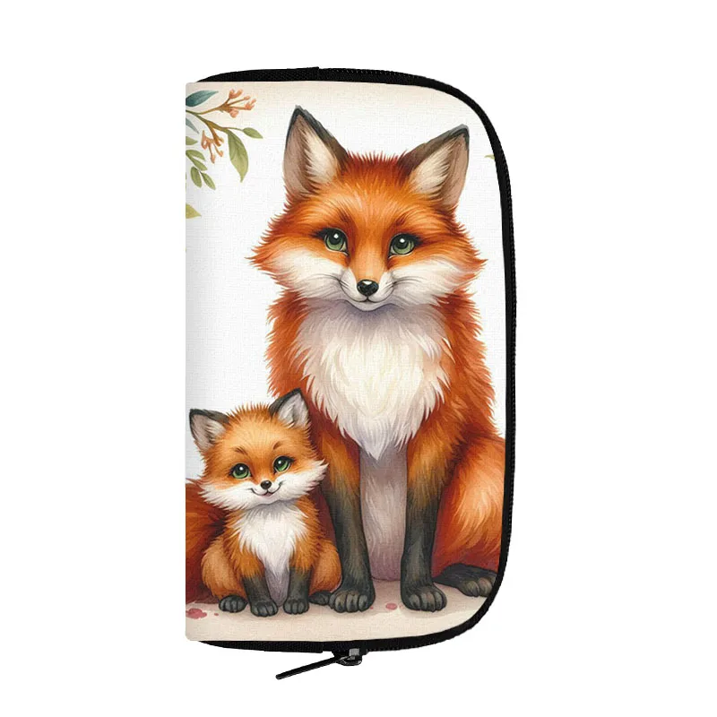 Watercolor Fox Floral Print Wallet Fox Flowers Art Coin Money Bag Phone Credit Card Holder Small Clutch Long Wallet Zipper Pouch 6