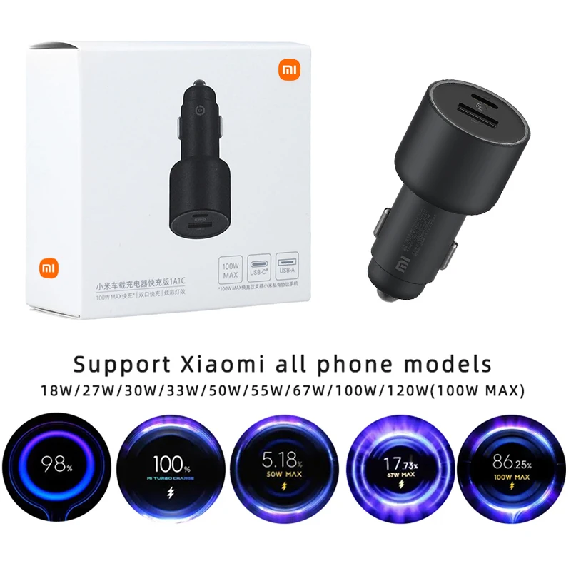 Car Charger 120W 100W 67W USB Type C Port Turbo Fast Charging For Xiaomi Mi 13 13t Pro Redmi note 12