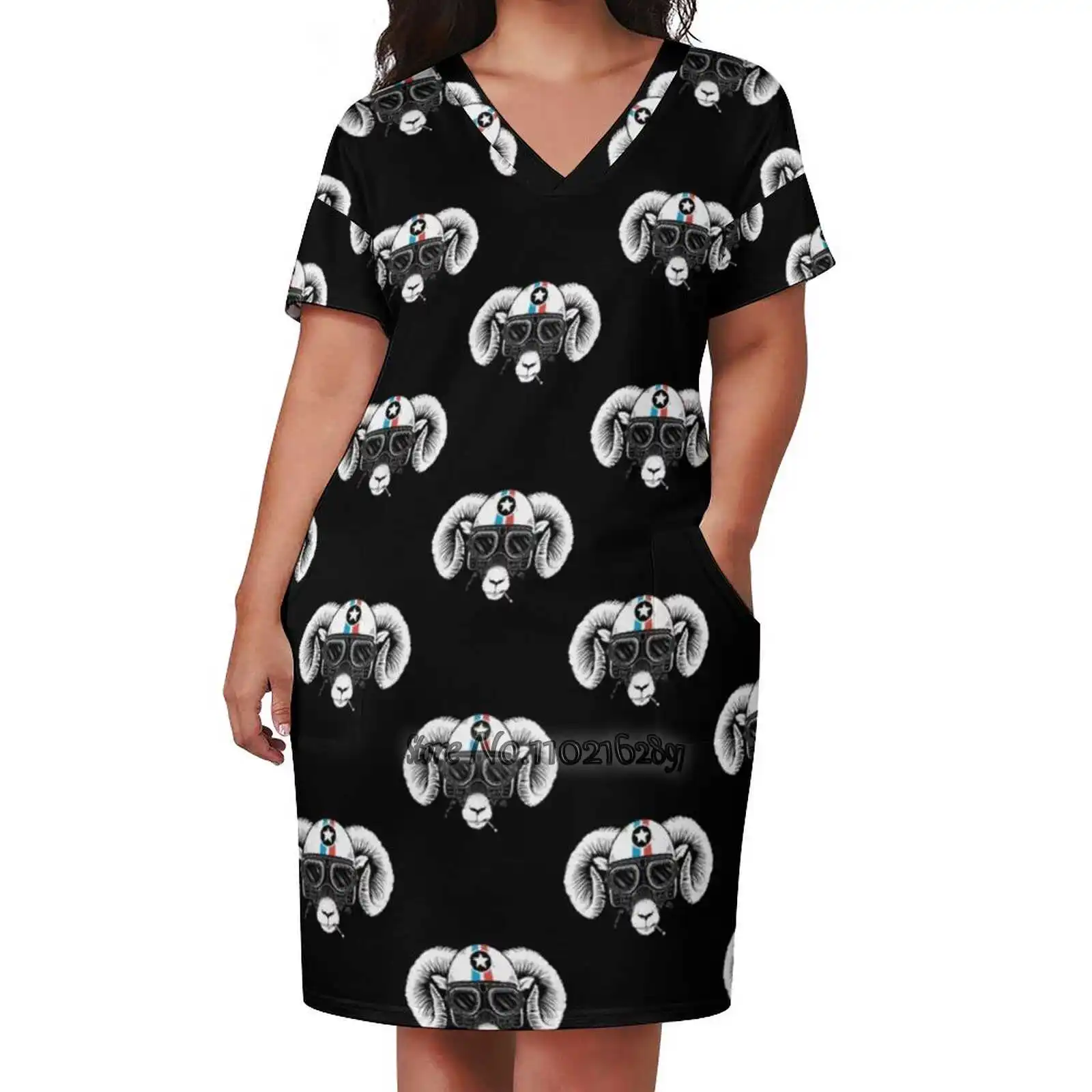 

Prep Ramming Speed V-Neck Short Sleeve Dress A-Line Skirt Women'S Clothing Office Lady Elegant Skirt Ram Ramming Speed Vector