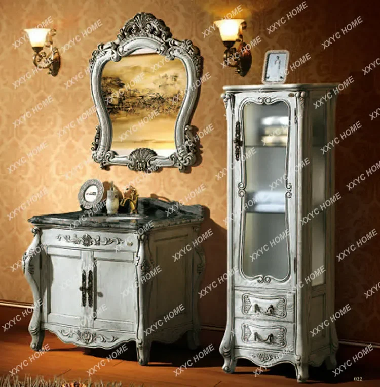 Red Oak Washbasin Cabinet Combination Wash Basin Floor Bathroom Cabinet Double Basin