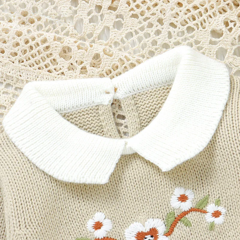Autumn Baby Knitwear Bodysuit with Embroidered Flowers