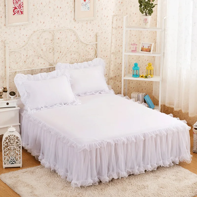 1pcs Elegant Princess Bed Skirt Non-slip Mattress Cover Ruffled Lace Bed Skirt Bedsheet Protector Bedspread No Pillowcase