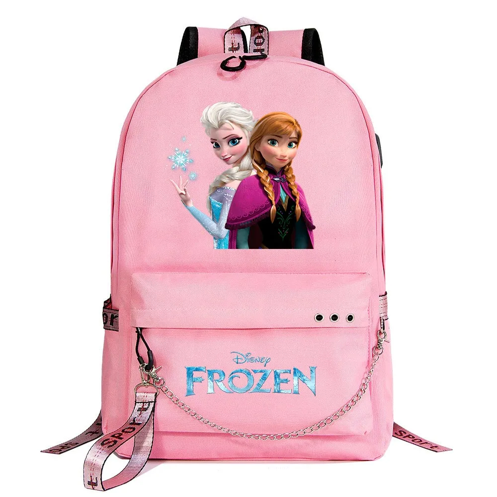 

Disney Frozen Elsa Anna USB Backpack School Bag Laptop Rucksack Women Men Backbag Travel Daypacks Chain Backpack Mochilas