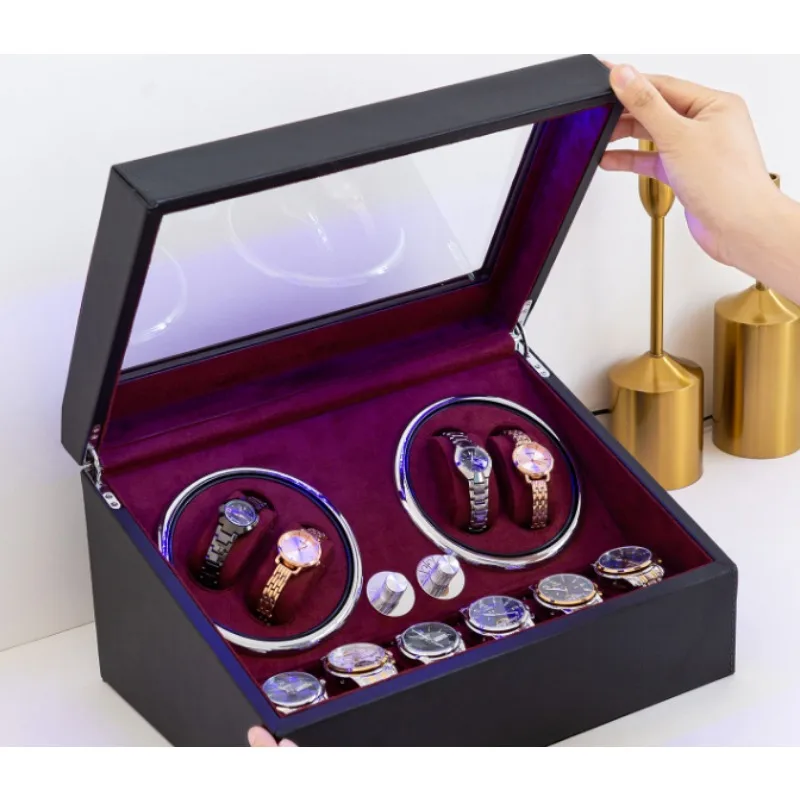 High Quality Automatic Watch Shaker Watch Storage Watch Display Case for 4 Automatic with Extra 6 Watch Storage LED Illumination
