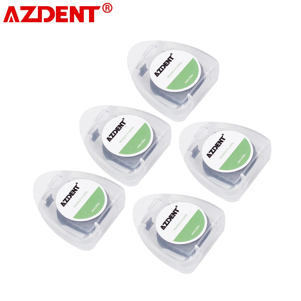 AZDENT 5 Pcs 50M/ Spool Bamboo Charcoal Dental Flosser Mint Flavor Built-In Spool Flat Wire Dental Floss Replacement Core