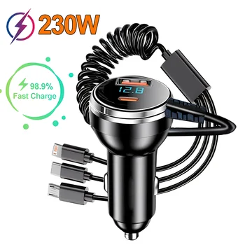 Caricabatterie da Auto 230W a 5 Porte con Ricarica Rapida PD QC3.0 USB-C Type-C per iPhone Samsung Huawei Xiaomi - Caricatore per Telefono da Veicolo