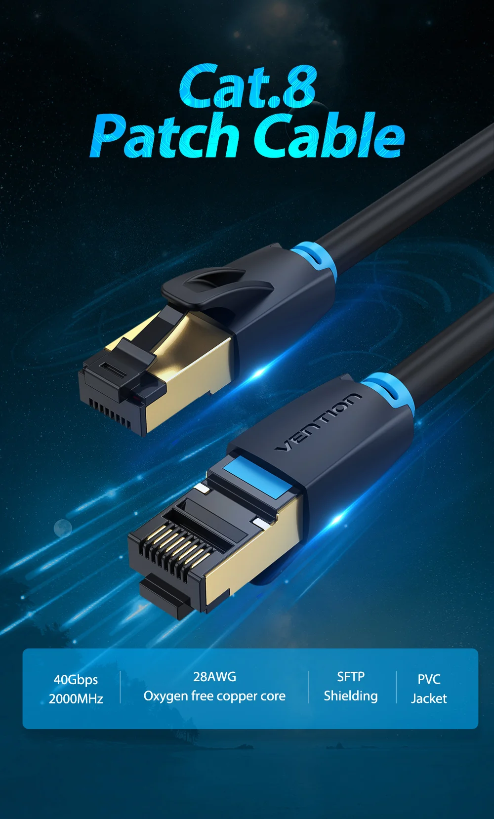 CAT8 Ethernet Cable 40Gbps 2000MHz high speed CAT 8 Networking Internet Lan Cord