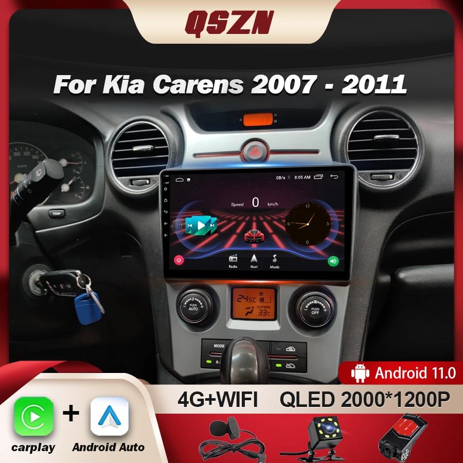 

QSZN 2K Screen CarPlay Radio For Kia Carens 2007-2011 Android 13 Auto 4G Car Multimedia Player 2Din Ai Voice GPS Autoradio Navi