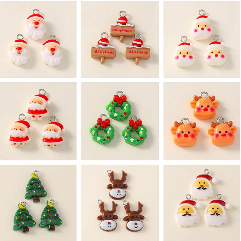 20 Stück Niedliche Weihnachtsanhänger aus Kunstharz mit Weihnachtsmann, Rentier und Baum für Schmuckherstellung, Halsketten, Ohrringe, Armbänder, DIY-Bastelarbeiten und Geschenke