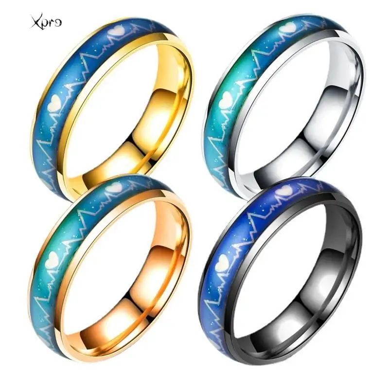 Stainless Steel Ring Change Color Mood Ring Emotional Temperature Fashion Temperature Sensitive Glazed Seven-Color Ring Lamp 5