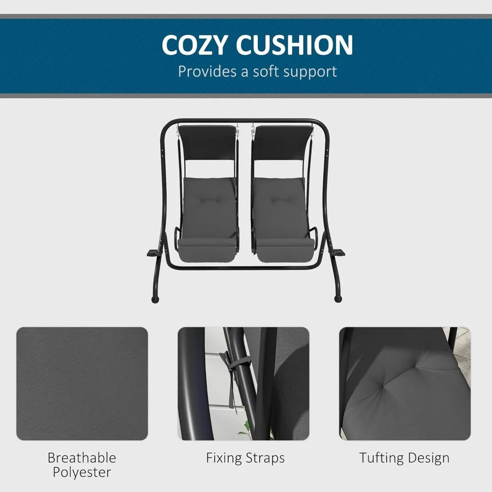 Patio Swing Chair with 2 Separate Seats, Outdoor Swing Glider with Removable Canopy and Cup Holders, for Porch, Garden, Poolsid 6