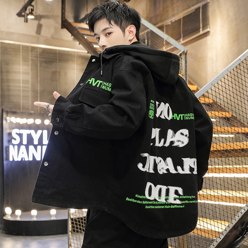 

New Denim Jackets Streetwear Hip Hop Men's Detachable Hood Jeans Apring Autumn Casual Loose Hooded Coats Outerwear Tops Clothing