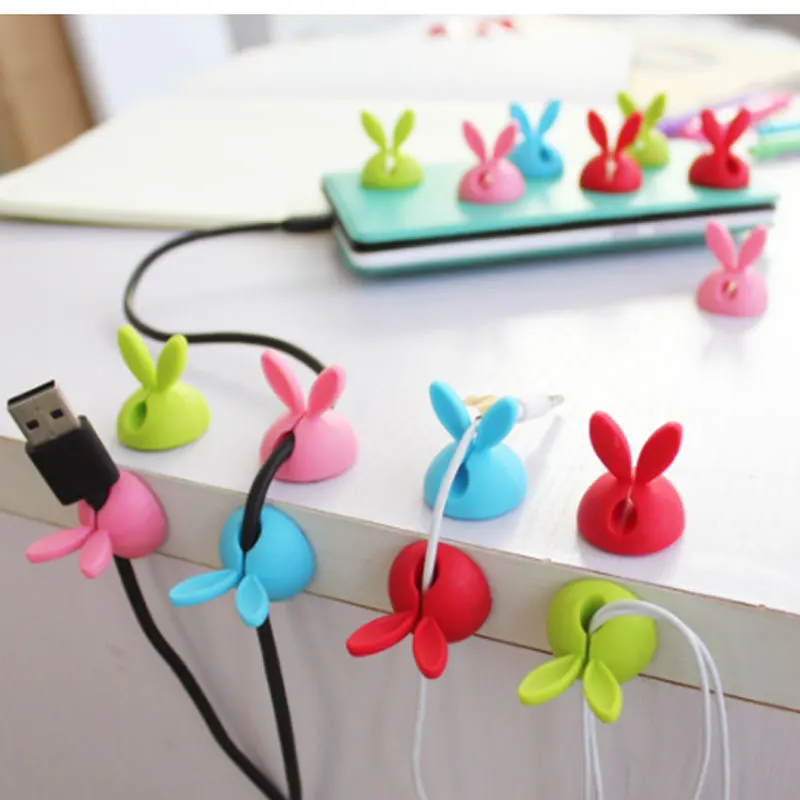 Winder Wrap Cord Cable Storage Desk Set Rabbit Shaped Wire Clip Organizer Space Saving Desk Accessories Office Supplies 4pcs/bag