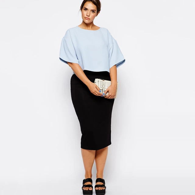 Plus Size Elegant Summer Spring Midi Skirt Women Elastic Waist
