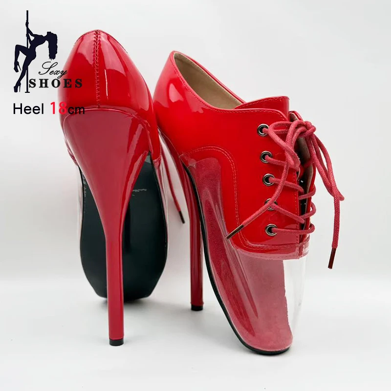 18cm Transparent Pointed Toe Fetish Stiletto Pumps Women Sexy Lace-up Ballet Shoes Big Size 36-46 Multicolour Custom High Heels