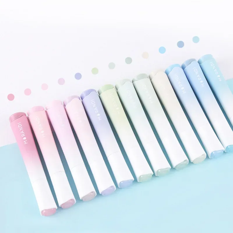 4 개/상자 미적 눈 보호 형광펜 모란디 그라디언트 컬러 학생 노트 마커 펜 카와이 문구 학교 용품