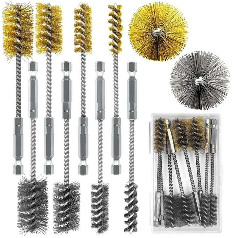 YENOVO 8 Pcs Wire Brush For Drill With Hex Shank, Bore Tube Port