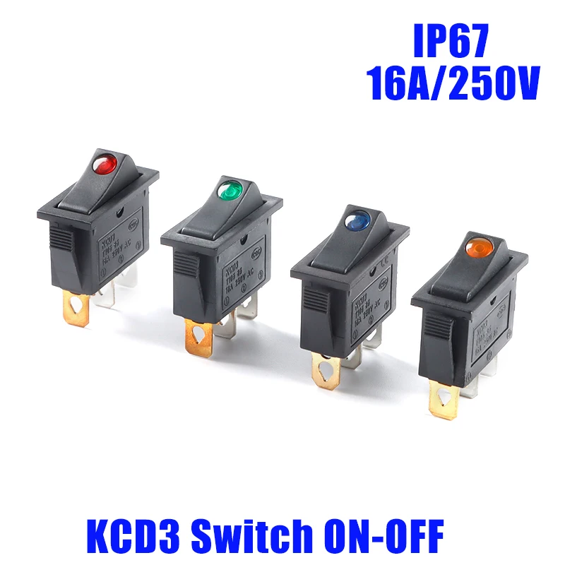 

2Pcs KCD3 Rocker Switch ON-OFF 2 Position 3 Pin Electrical equipment With Dot Light Power Switch 16A 250VAC/ 20A 125VAC