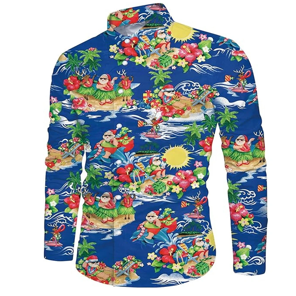 thumbnail image 1 of Camisas navideñas para hombre, camisas de manga larga con botones, camisas de Papá Noel para fiestas al aire libre, camisas de calle de invierno con elástico hacia abajo, 1 of 5