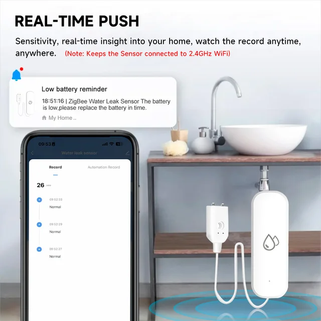 Tuya WiFi/ZigBee Water Sensor Leakage Alarm Flood Leak Detector Smart Home APP Remote Control Smart Home Security Protection 6