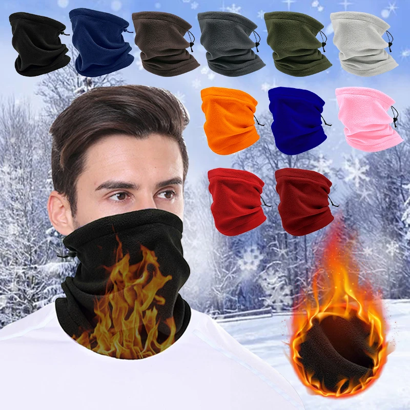 Unisex Winter Faux Fleece Neck Gaiter Warmer Drawstring Windproof Face Cover Cycling Multifunctional Infinity Scarf Tube