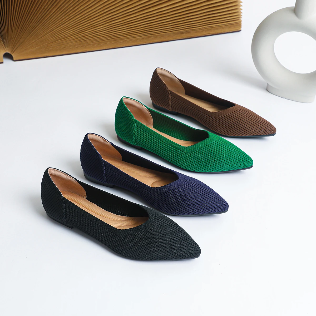 Women's solid color flat shoes casual fashion breathable non slip rubber sole pointed pregnant women comfortable shoes spring an 2