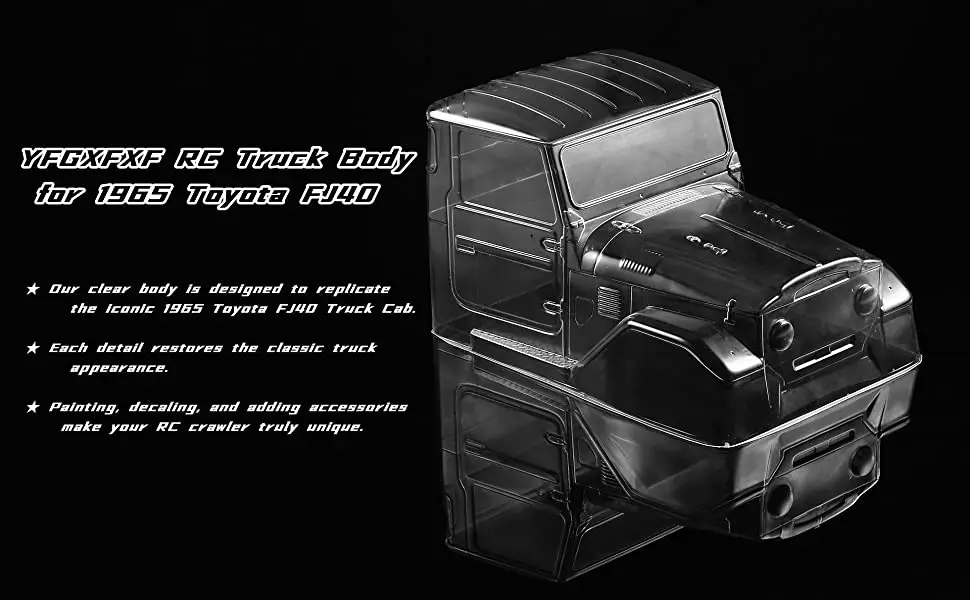 HooCrawler 1/10 1965 Toyota FJ40 Truck Cab PC Clear Body for RC Crawler Axial SCX10 TRX4 YIKONG 4102 RGT 86100 Redcat GEN8 