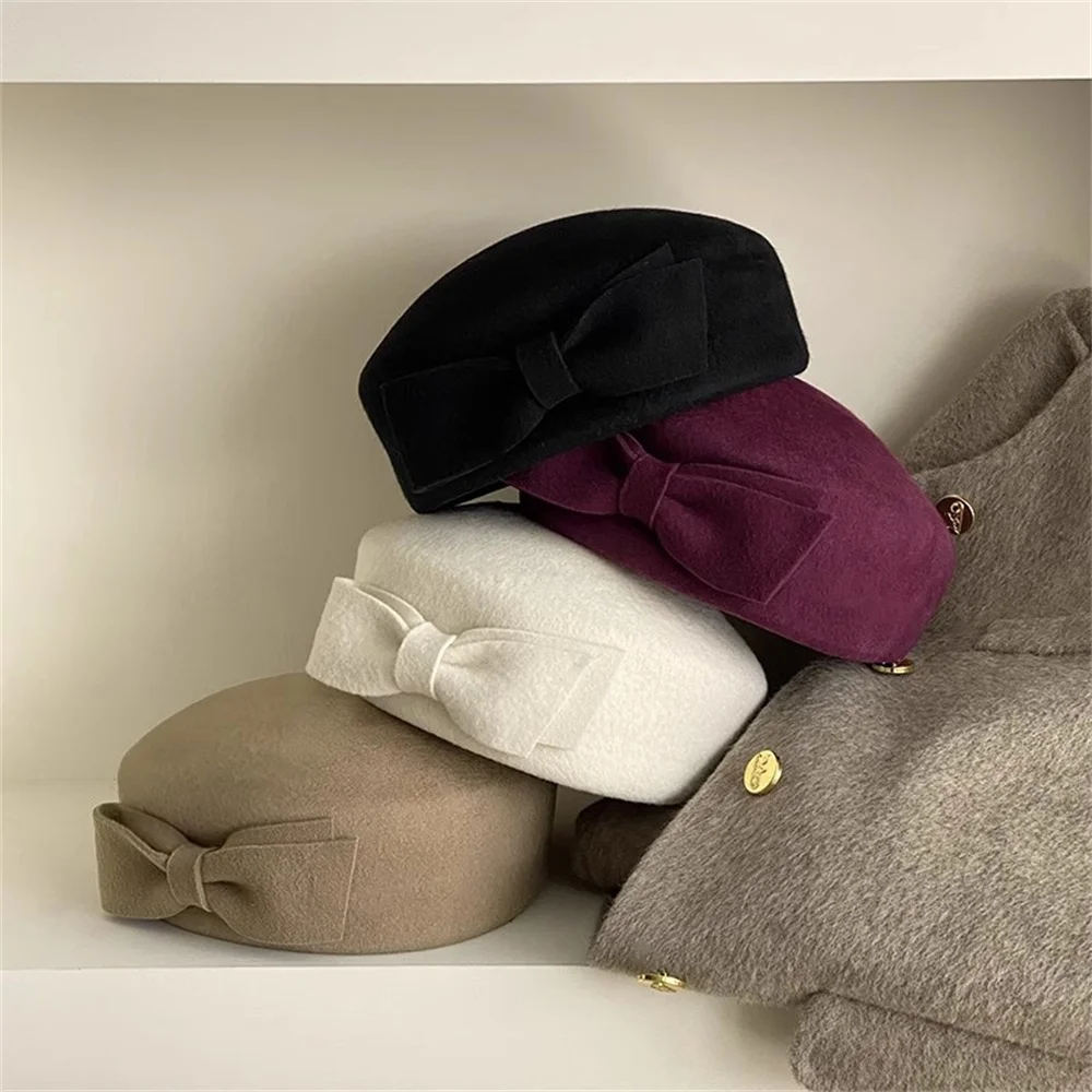 

Японский шерстяной берет с бантом милая и красивая осенне-зимняя шапка с большой головой и большим лицом маленькая художница шапка с тыквой для девушек