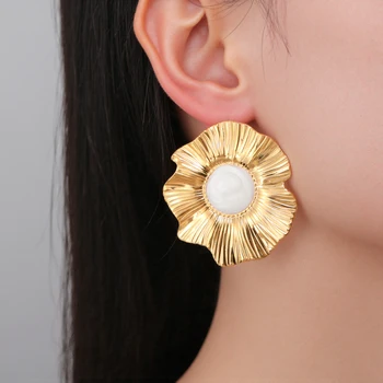 Cazador Stainless Steel Women's Earrings Exaggerated Flower Piercing Earrings Jewelry 2025 Trend Party Wedding Gifts Wholesale