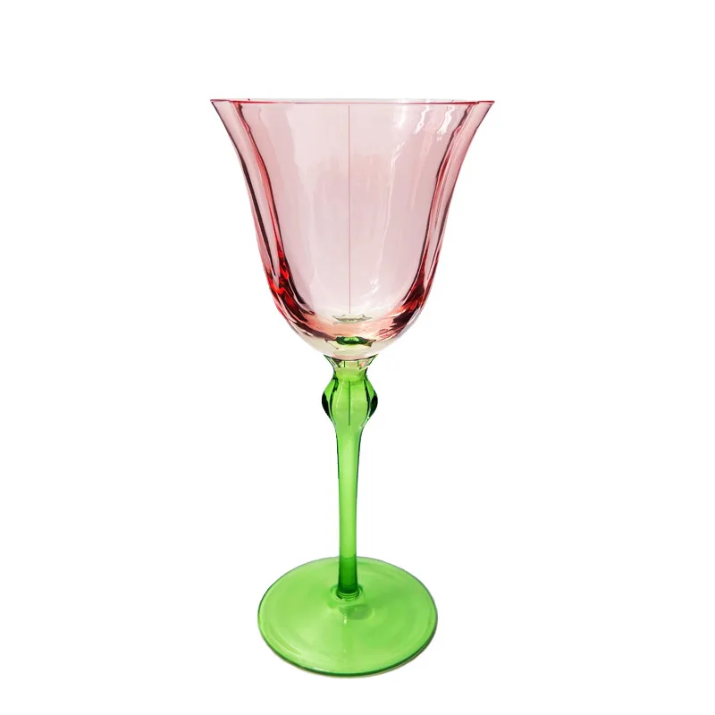 1 Piece Vintage Goblet 320ml Elegant Pink Flower Style Green Stem Two Tone Glass Goblet Wine Champagne Glasses Cup