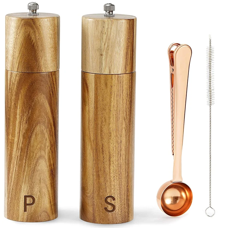 

Big Deal Wooden Salt And Pepper Grinder Set - Acacia Wood Pepper Mill & Salt Grinder With Adjustable Coarseness