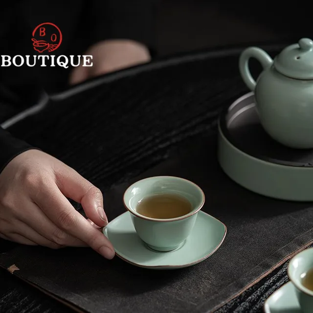 2Pc/Set Azure Ru Kemencék Porcelán Tea Csésze Kézzel Készített Kerámia Mesterkupa Egy Kis Tál Kung Fu Teamária Ajándék 45Ml - Image 3