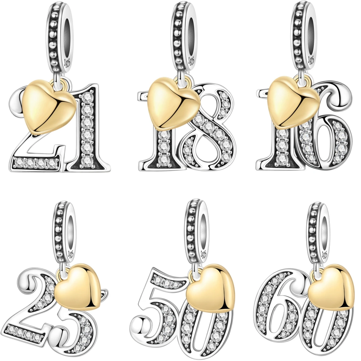 PANPOKI Original 15 18 21 Jubiläum Geburtstag Hochzeit S925 Sterling Silber Perlenanhänger passend für Armband Halskette DIY Schmuck Geschenke