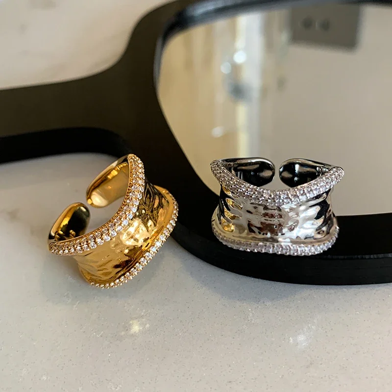 Bilandi Modern Jewelry For Women Geometric Open Rings Senior Sense Gold Color Silver Plated Glass women jewelry rings