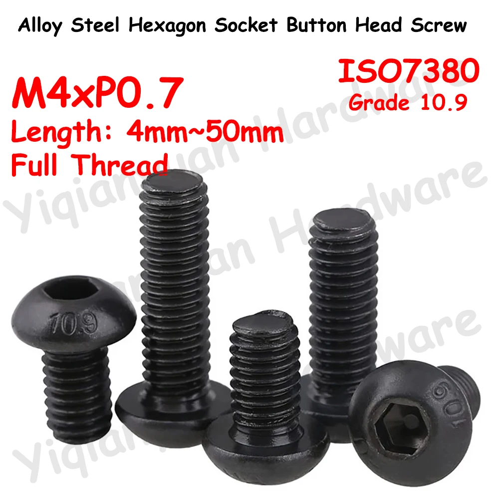 

Yiqianyuan ISO7380 M4xP0.7 Coarse Thread Hexagon Socket Button Round Head Screws Grade 10.9 Alloy Steel Allen Key Bolts