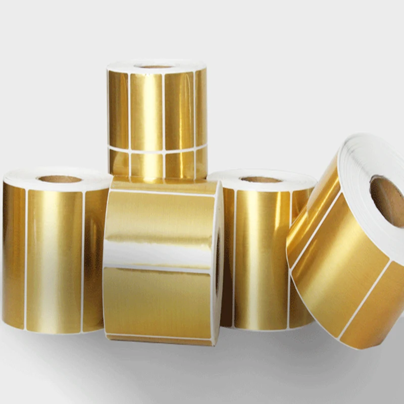 Brushed Gold Thermal Transfer Label PET Barcode Adhesive Sticker Waterproof Tear-proof PET Gold Sticker Label(Not Thermal Paper)