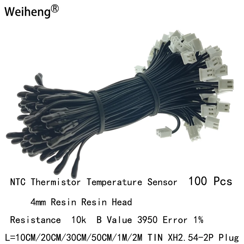 

100Pcs 10K B3950 Ntc Thermistor Temperature Sensor Resin Head 4MM Length 10CM 20CM 30CM 50CM 1M 2M TIN XH2.54 Plug