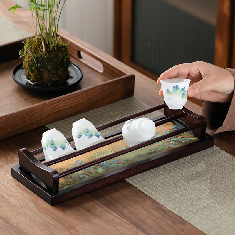 2pcs Kung Fu Tea Tray Set Bamboo Tea Cup Holder Dual Purpose Suction Cup Holder Drainer Accessories Storage