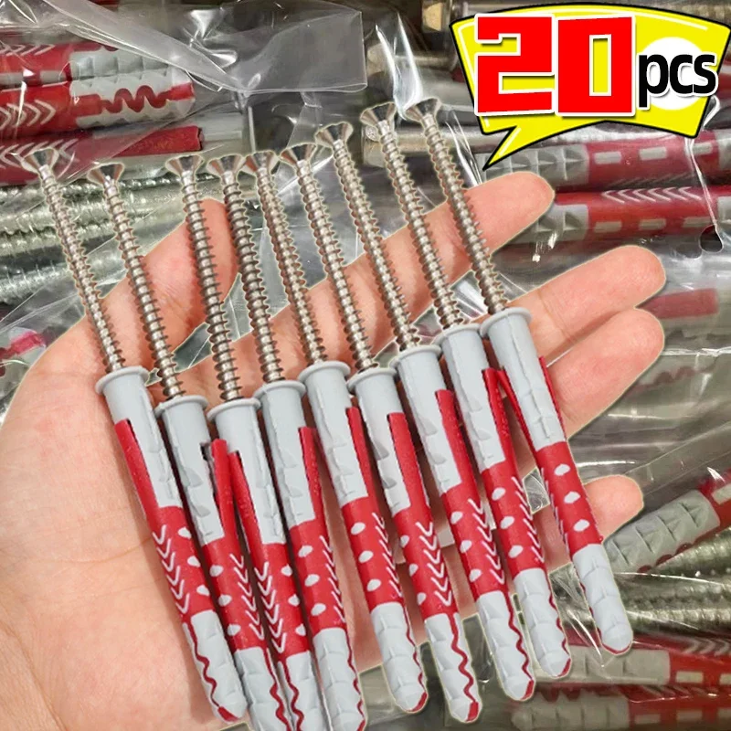 1/20PCS Expansion Tube Self Tapping Screw Sets Drilling Plug Concrete Wall Plug Expansion Bolt Fasteners Anchors Hardware Tools