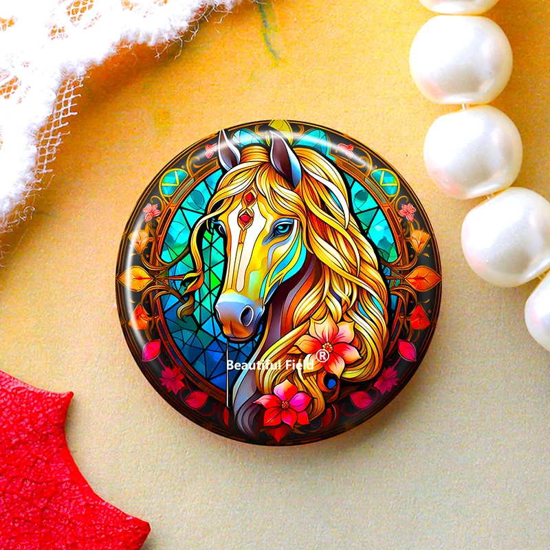 DIY Round Glass Cabochon Photo Set – Horse Design, Multiple Sizes