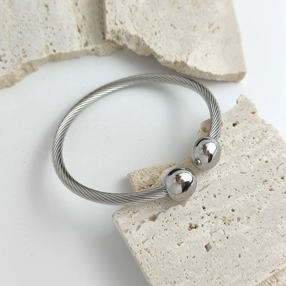 Bangle Gold Color Stainless Steel Bangle For Women Jewelry Round Ball Charm Women Cuff Bangles Men Bracelets bangle bracelet stainless steel bracelet