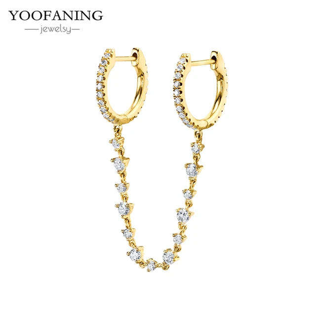 YUXINTOME 1 PC 925 en argent Sterling aiguille d'oreille coloré Zircon chaîne gland boucles d'oreilles pour les femmes deux trous boucle d'oreille bijoux A45