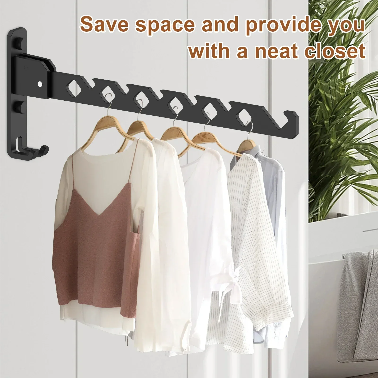 2Pcs Clothes Drying Rack Wall Mounted 180°Foldable Multi-Purpose Clothes Rack Hook Aluminum Alloy Closet Organizer Shelf NEW 5