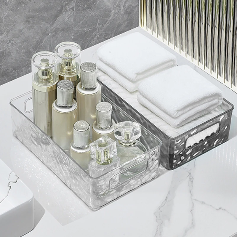 1PCS High Beauty Cosmetics Sorting And Storage Basket With Light Luxury Glacier Pattern Stackable Storage Boxes 2