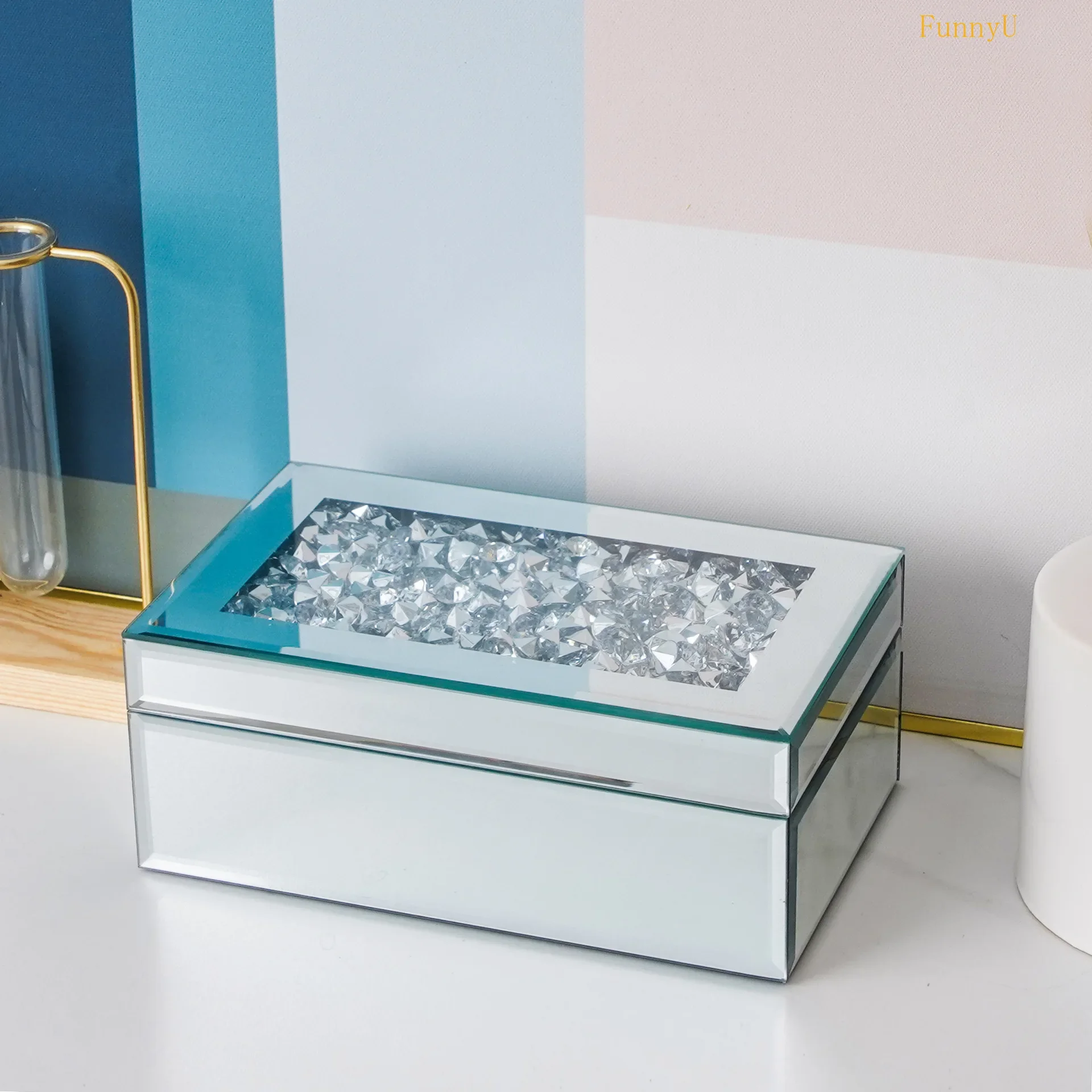 Silver Crushed Diamond Glass Mirrored Jewelry Box Organizer Women Trinket Drawers Organiser Boxes Makeup Container Dressing Tabl 6