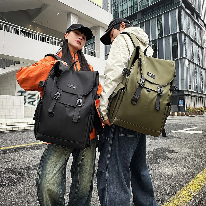 Retro Laptop Backpack Solid Color Nylon Casual College Travel Bookbag
