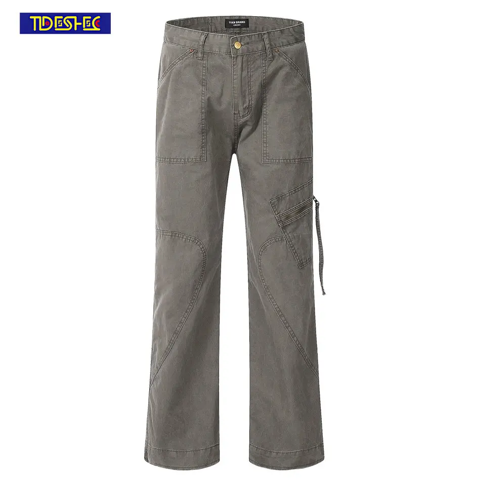 

Women Fashion Streetwear Pockets Wide Leg High Waist Straight Y2k Patchwork Denim Trousers Baggy Jeans Vintage Cargo Pants