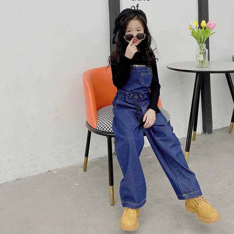 

Джинсовый комбинезон на бретелях, на весну, 4-14 лет