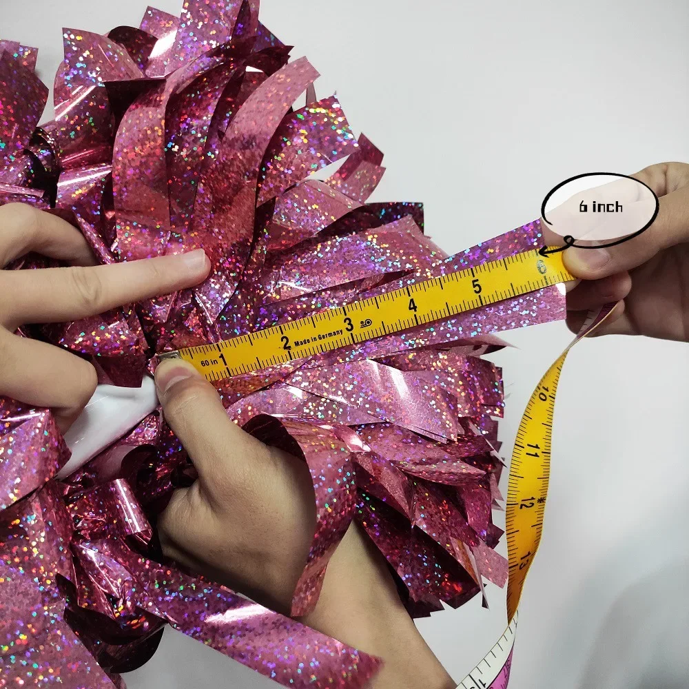 6 inch shiny pink hologratic color cheer poms team practice cheerleading pom pom cheer metallic accessories