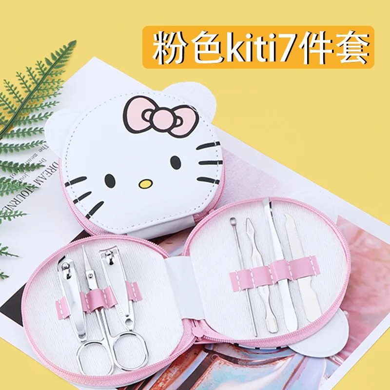 

Sanrio Cute Nail Clipper Set Kawaii Hello Kittys Cartoon Accessories Seven Piece Set Portable Household Anime Toys